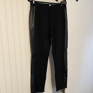 Marla Wynne 360 Ponte Black Faux Leather Panel Slim Pant